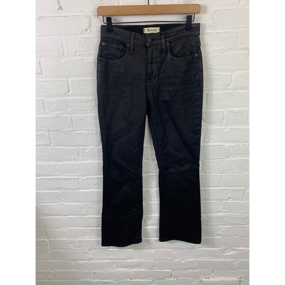 Madewell Women's Flared Leg Kick Out Crop Denim Jeans Black Rinse Wash Size 26